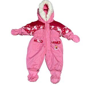 Vintage Sesame Street Zoe Pink Baby Snowsuit‎ 12M Fur Hood Mittens Booties NWOT